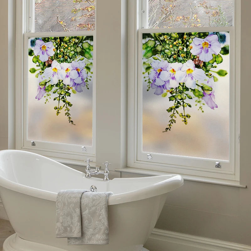 Frosted Stained Glass Window Film, Customized Decor Design, Flower Static Cling Sticker,Home Decor Foil, Treatment