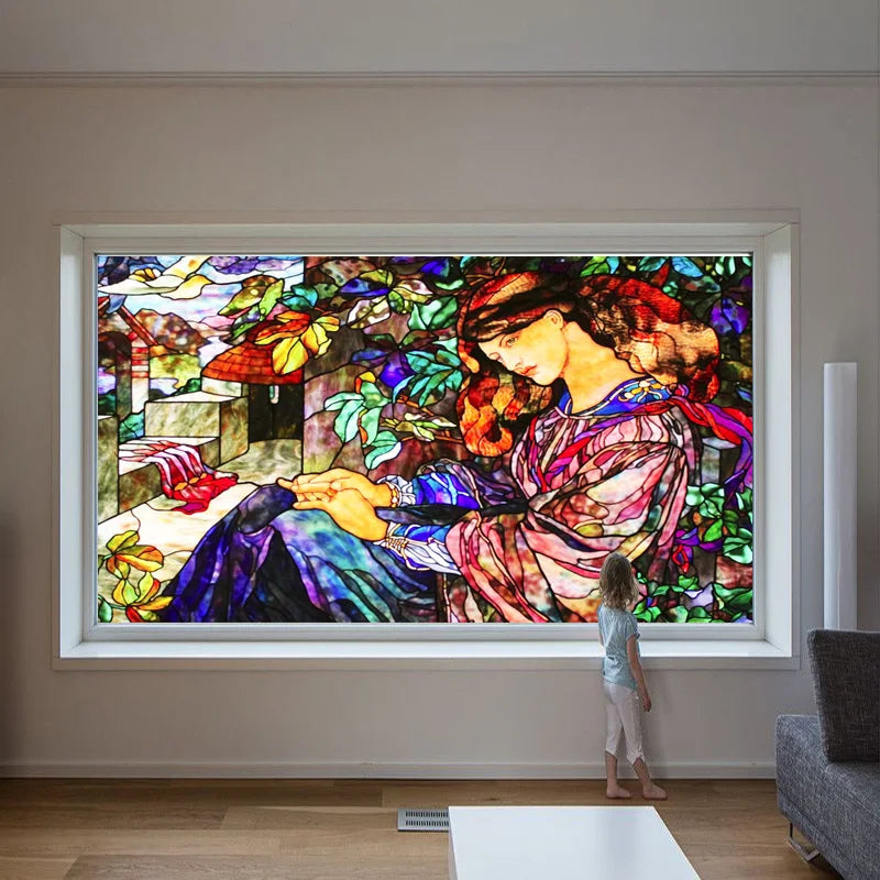 Customized Size No Glue Static Cling Frosted Stained Glass Film Window Films Sticker for Bathroom Door Home Decor People Girls