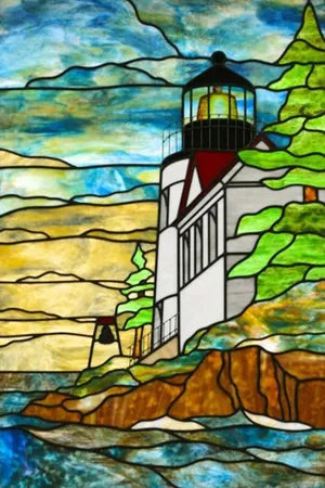 Custom size Stained Glass Films,Privacy Static Cling,Print Castle Lighthouse Sailboat Door Sticker,Office Home Decor