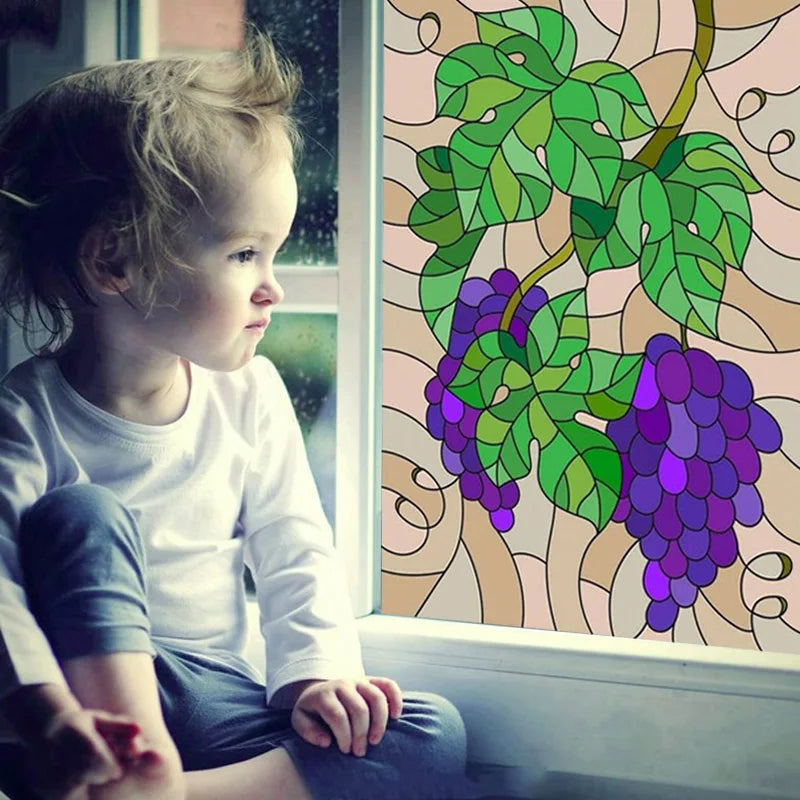 Custom Size Stained Glass Window Film Fruit Pattern Grape Mango Watermelon For Rectangular Shape Glass Office Door Home Decor
