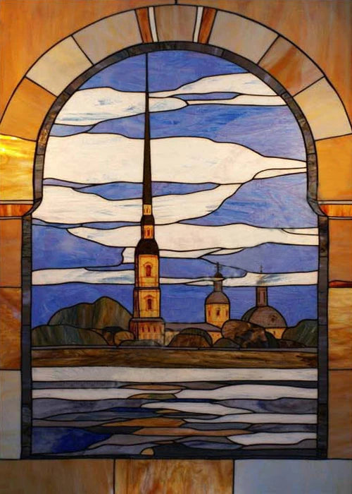 Window Film Stained Glass Stickers,Custom size Static Cling,Print Castle Church landscape Sailboat Sticker,Office Home Decor