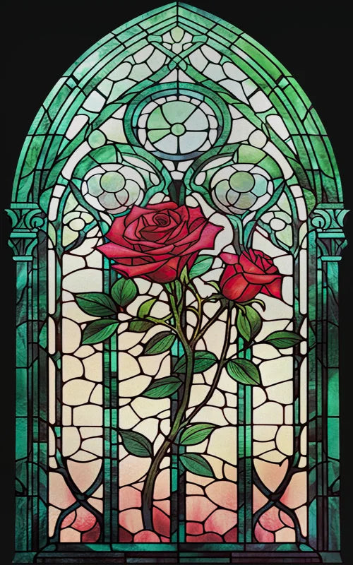 Rose Stained Glass Window Film, Frosted Window Film, ,Privacy,No Glue, Static Cling, Home Decorative