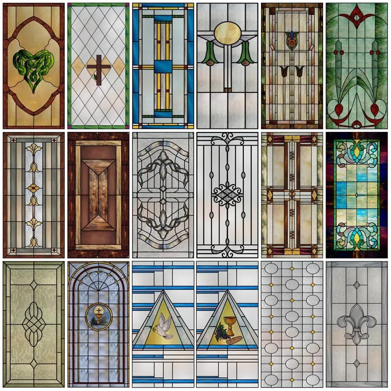 Frosted Stained Glass Window Film, Customized Privacy, Static Cling,Church Style, Door Sticker, Office, Bathroom Home Decor