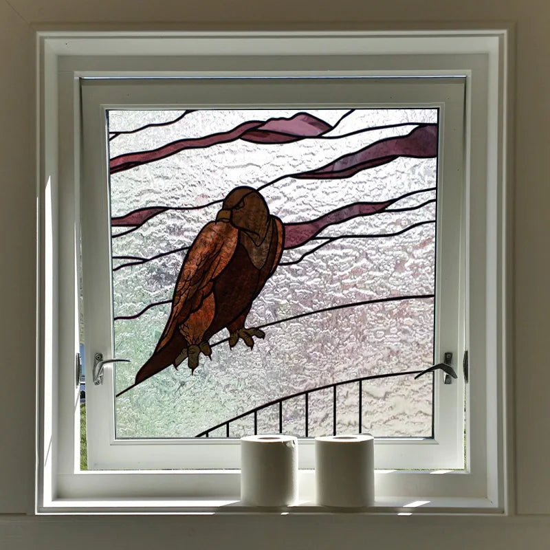 Custom Size 3D Matte Window Film, Stained Glass Decor, Window Sticker, Privacy Frosted Static Cling,Hom Decal, Animal Cat, Bird