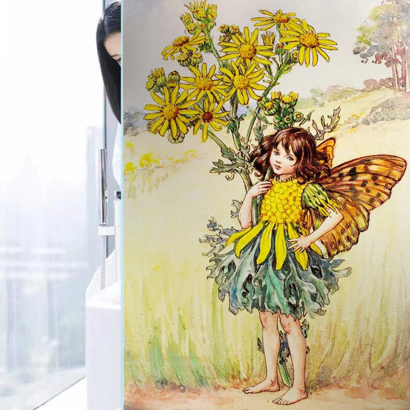 Custom Size Stained Glass Window Film, Flower Tree, Fairy Stickers, Static Cling, Kitchen, Bathroom, Bedroom, Door, Home Decor