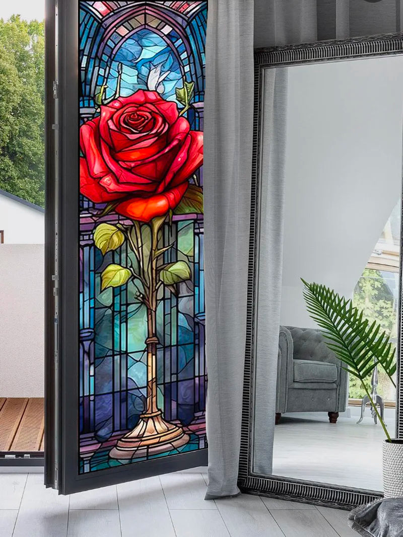 Privacy Windows Film Rose Stained Glass Window Door Stickers No Glue Static Cling Decorative Frosted Window Films Custom size