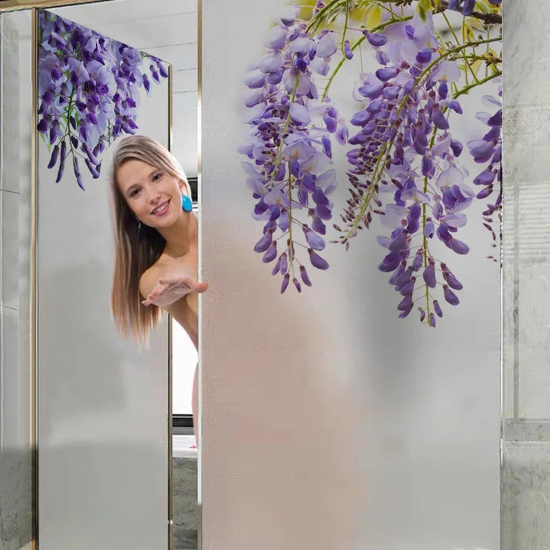 Custom Size Window Glass Films Privacy Film Static Cling Door Sticker Wisteria Pictures Shower Office Bedroom Kitchen Home Decor