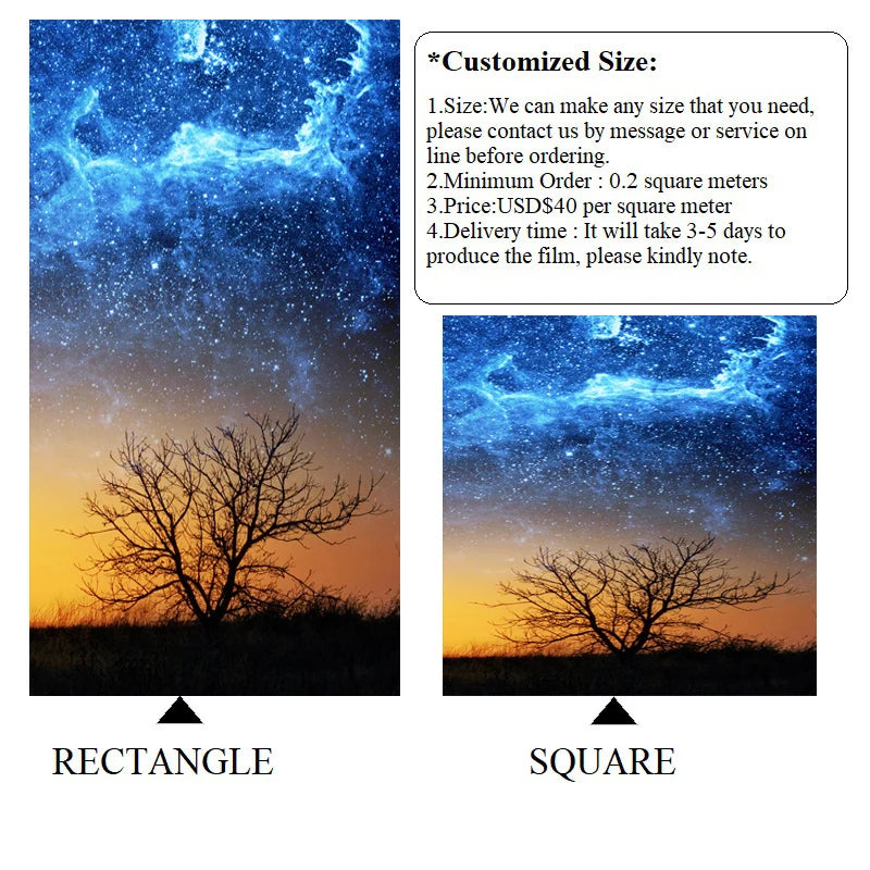 Stained Glass Window Glass Film Frosted Sticker Static Cling Starry Sky,Custom made any Window Size/Shape,Print with Your Photo