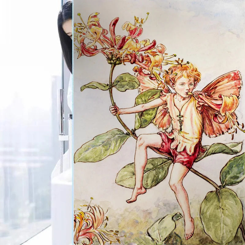 Custom Size Stained Glass Window Film, Flower Tree, Fairy Stickers, Static Cling, Kitchen, Bathroom, Bedroom, Door, Home Decor