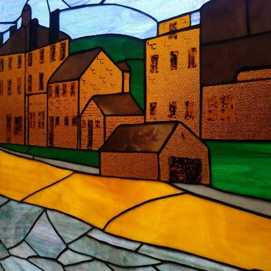 Custom size Glass Films Stained Glass Stickers Static Cling Frosted Privacy PVC Print Natural Village For Window Door Home Decor