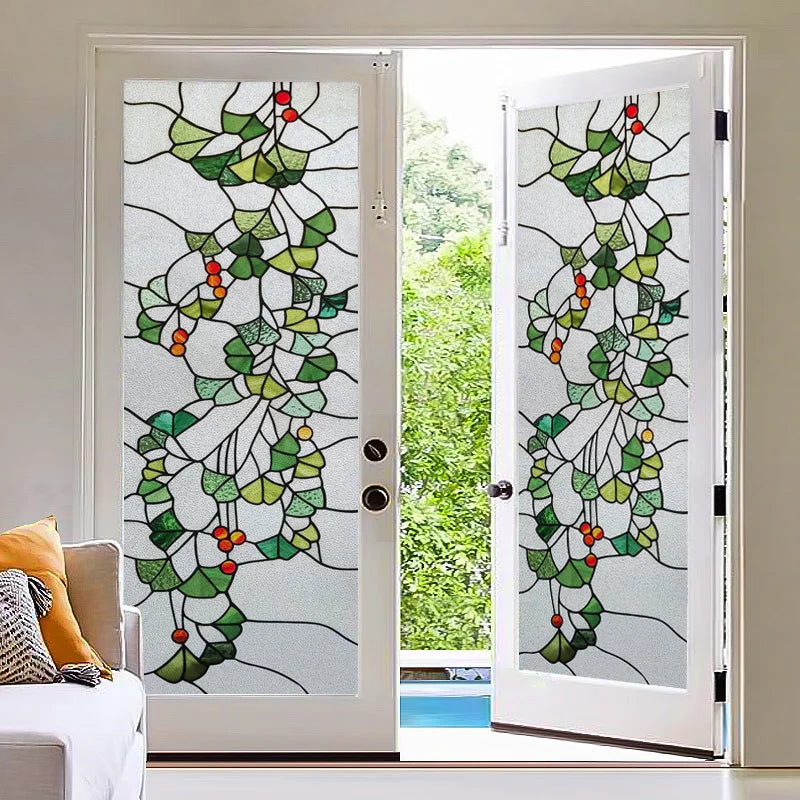 Custom size Window Film Stained Glass Films Frosted Privacy Retro European Tree Flower Colorful Door Sticker Shower Bathroom