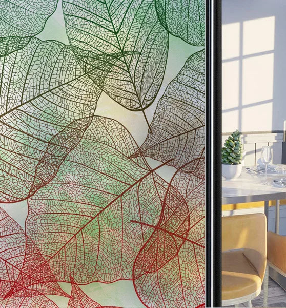 Customized Frosted Stained Glass Window Film, Art Deco Design Leaves,Static Cling, Remove Door Sticker,Home Decor