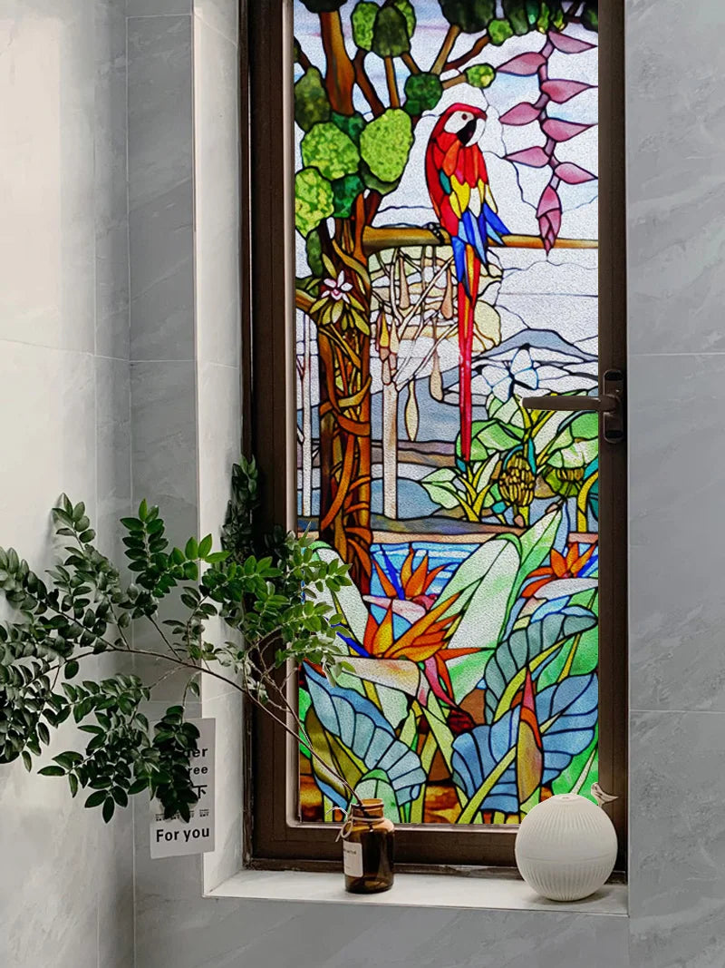 Custom size Window Film Stained Glass Films Frosted Privacy Retro European Tree Flower Colorful Door Sticker Shower Bathroom