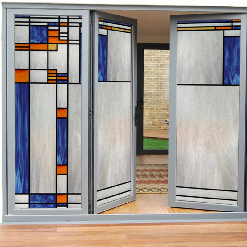 Frosted Stained Glass Window Film, Customized Privacy, Static Cling,Arts and Crafts, Prairie, Art ,Office, Home Decor