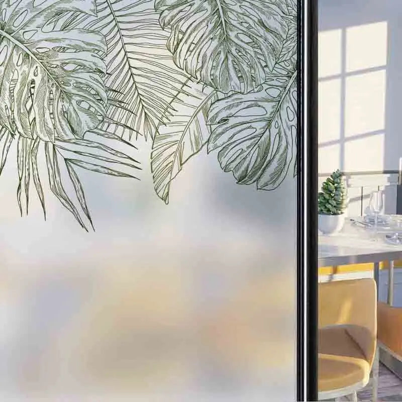 Frosted Stained Glass Window Film, Customized Decor Design, Leaf Static Cling Sticker,Home Decor Foil, Treatment