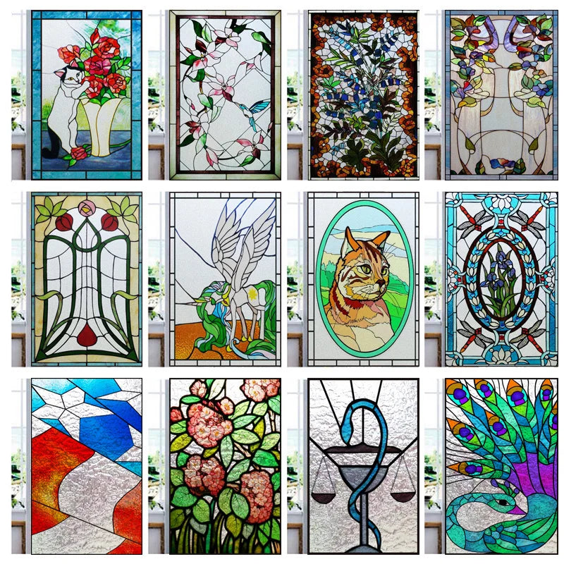 Window Film Frosted Stained Glass Films,Customized Privacy Static Cling,Flower Sun Fruit Fish Cat,Door Sticker,Office Home Decor