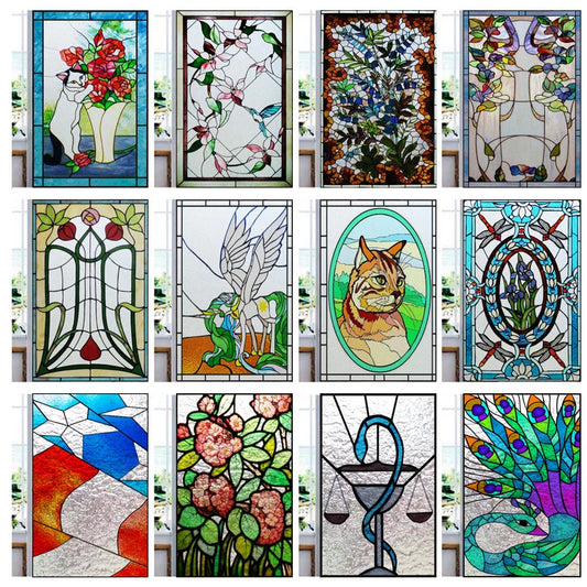Window Film Frosted Stained Glass Films,Customized Privacy Static Cling,Flower Sun Fruit Fish Cat,Door Sticker,Office Home Decor