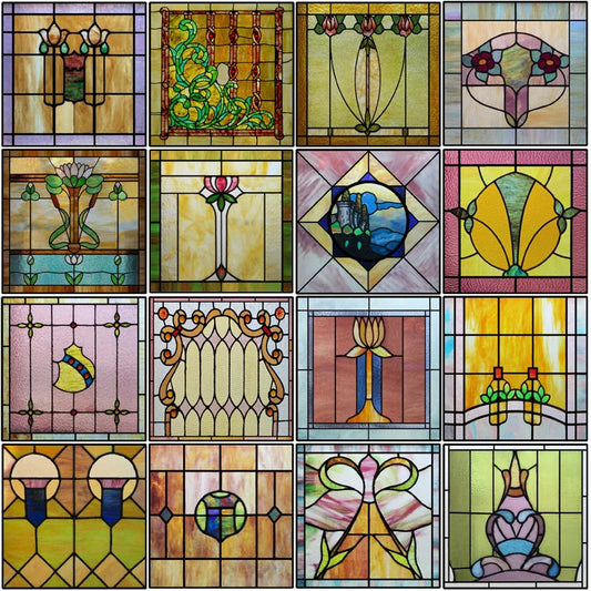 Custom Size Glass Film, Stained Glass Sticker, Frosted Privacy, Static Cling, Retro Vintage Pattern,Bathroom, Office, Home Decor