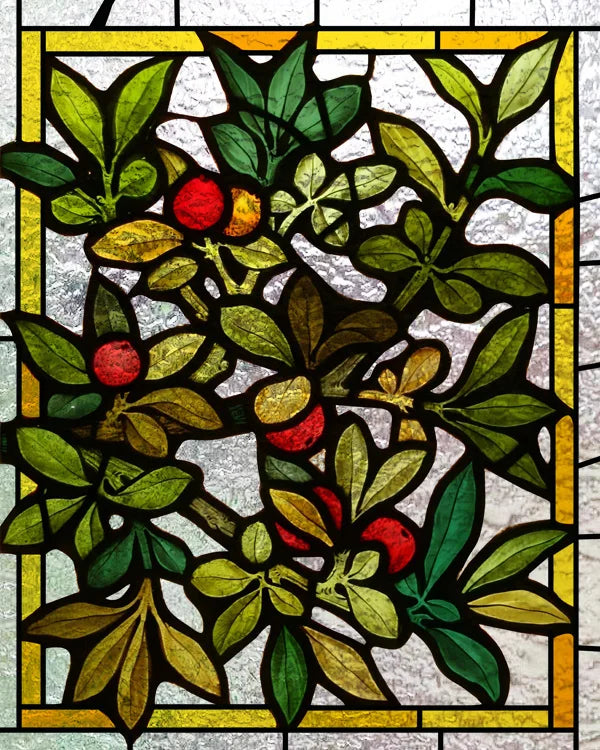 Frosted Stained Glass Window Film, Customized Decor Design, Red Bayberry Static Cling Sticker,Home Decor Foil, Treatment