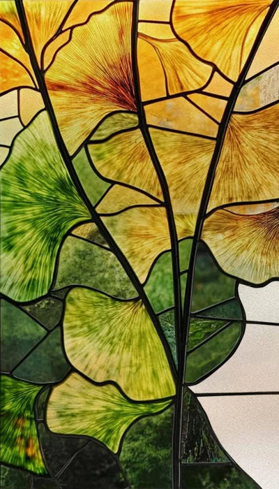 Window Film Stained Glass Films,Frosted Static Cling,Light-transparent Opaque Privacy Sticker,Home Decor,Ginkgo Leaf,Leaves