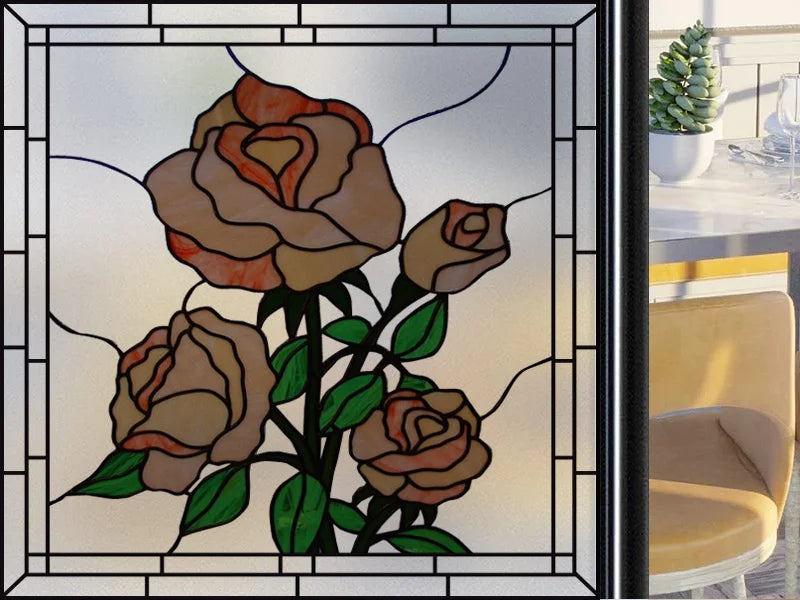 Frosted Stained Glass Window Film, Customized Art Deco Design, Static Cling Door Sticker,Home Decor Foil, Treatment