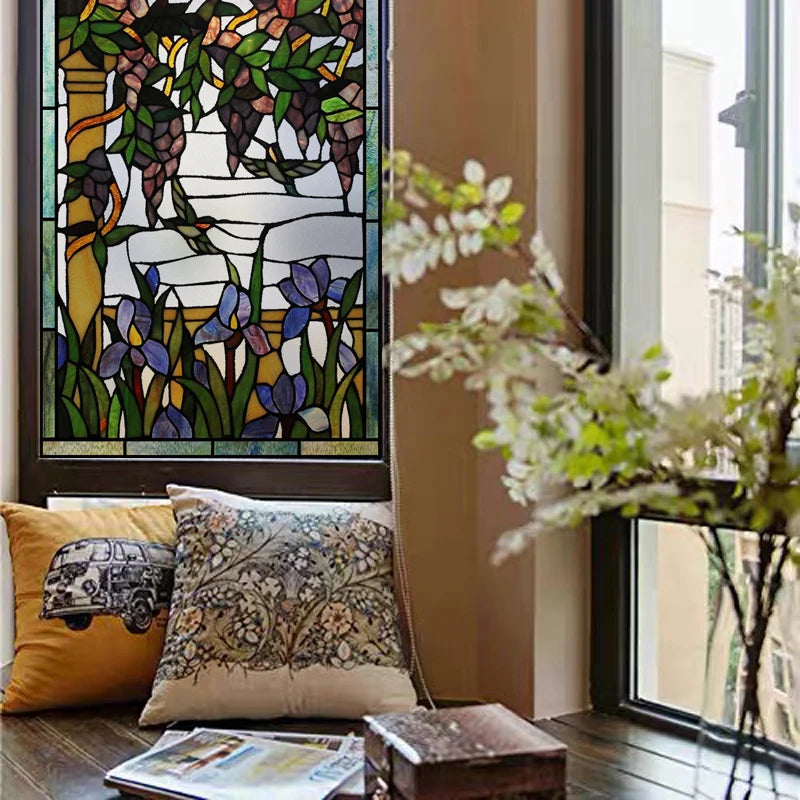 Frosted Stained Glass Window Film, Customized Art, Peacock Hummingbird Static Cling Sticker,Home Decor, Treatment