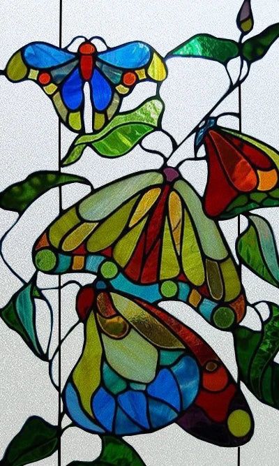 Custom size Glass Films,Stained Glass Stickers Static Cling,Frosted Privacy Print Dragonfly Butterfly for Window Door Home Decor