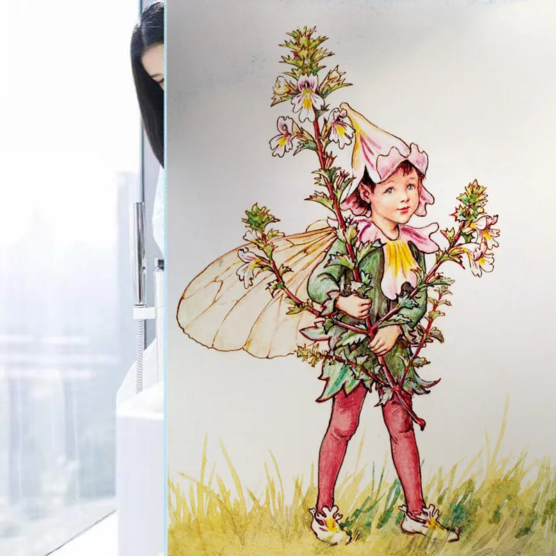 Custom Size Stained Glass Window Film, Flower Tree, Fairy Stickers, Static Cling, Kitchen, Bathroom, Bedroom, Door, Home Decor