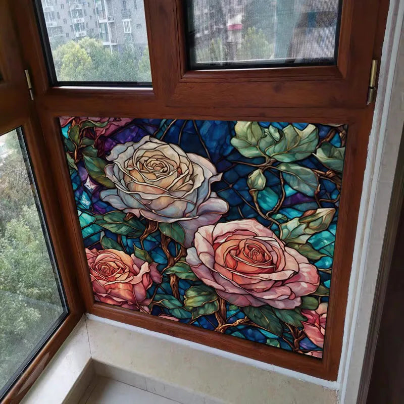 Custom size Window Film Stained Glass Films Frosted Privacy Static Cling Retro Flower Sticker Bathroom Skylight Decor