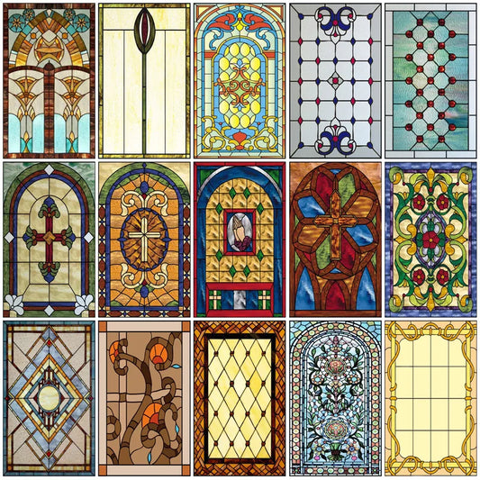 Window Film Victorian Stained Glass Films Customized  Church-style Static Cling Sticker Kitchen Bathroom Substitute for Home
