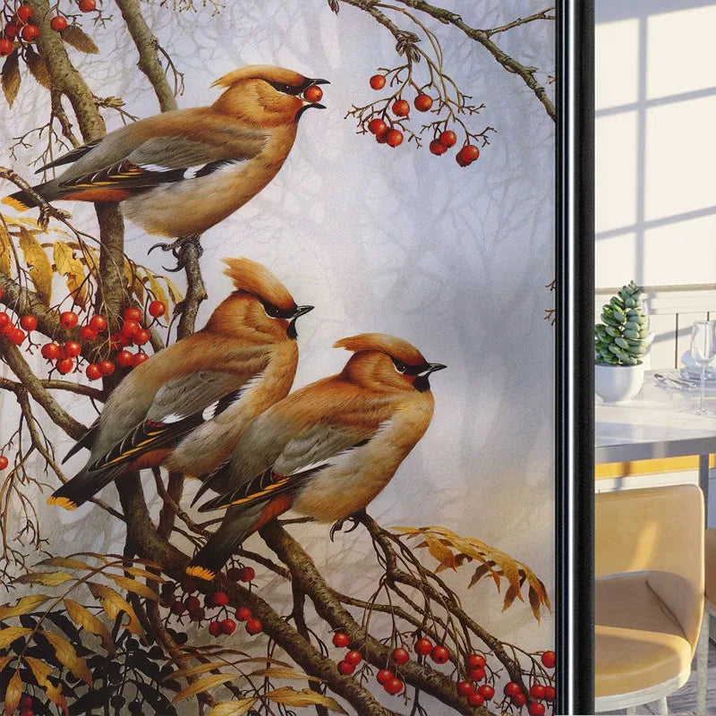 Frosted Stained Glass Window Film, Customized Art Deco Design, Birds Static Cling Sticker,Home Decor Foil, Treatment