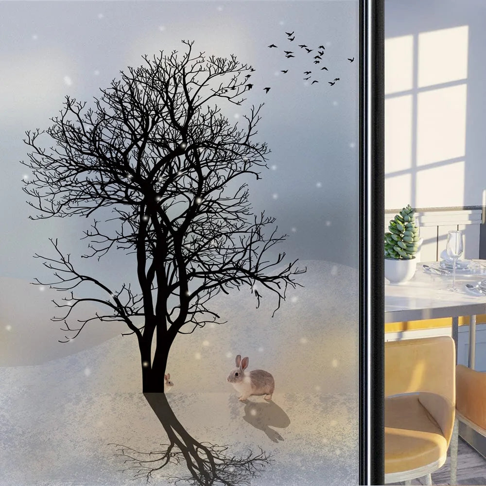 Custom Size Stained Glass Window Film,Frosted Privacy, Static Cling, Door Sticker,Bathroom, Home Decor, Tree, Mountain