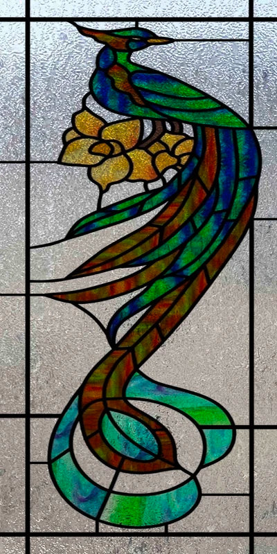 Custom Size 3D Matte Window Film, Stained Glass, Decorative UV Window Sticker, Privacy Frosted Static Cling, Home Decal,Peacock