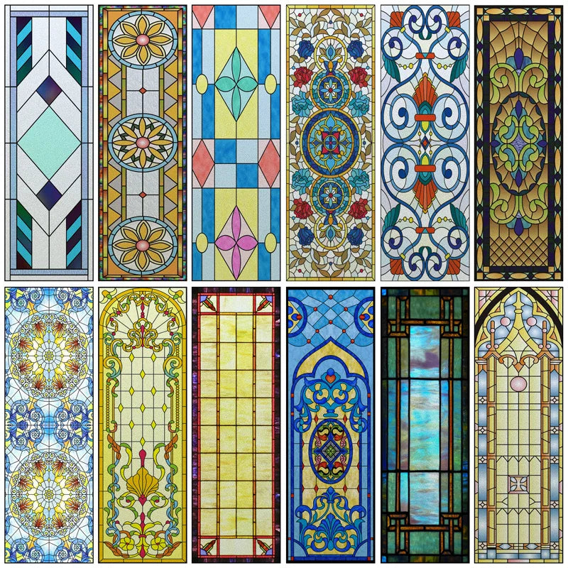 Frosted Stained Glass Window Film, Customized  Static Cling,,Privacy, European Style ,For Office, Bathroom Home Decor