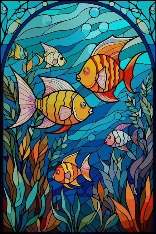 Custom Size Window Stained Glass Films,Fish,Sea World Stickers For Bathroom Bedroom Door Office Home Decor