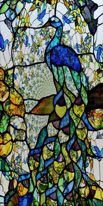 Customized Size No Glue Static Cling Frosted Stained Glass Film Window Films Sticker for Bathroom Door Home Decor Church Peacock