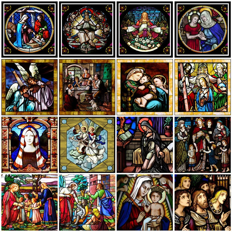 Custom Frosted Stained Glass Window Film, Static Cling ,Church Jesus Mary Angels Picture Stickers, Window Treatment, Home Decor