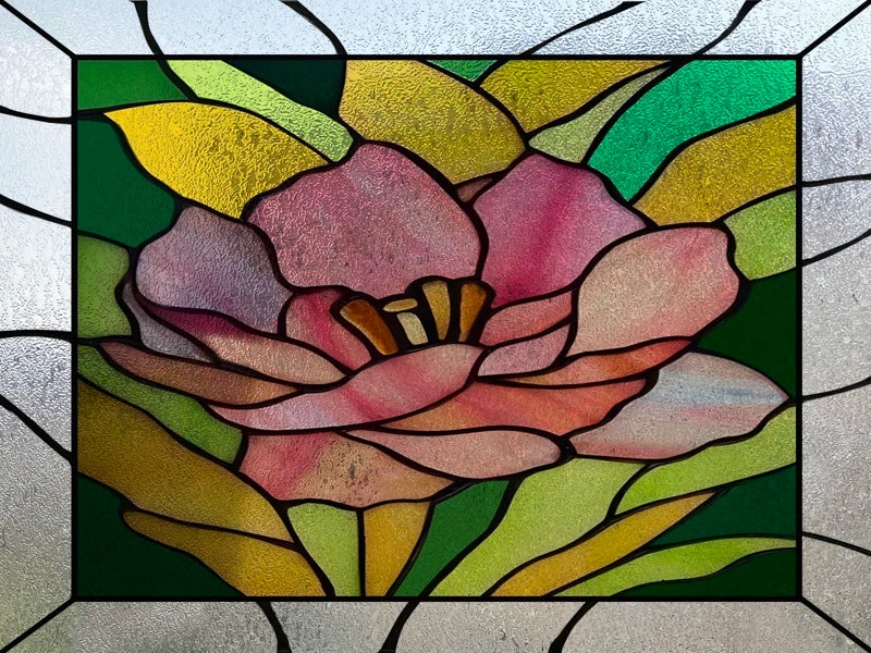 Window Film Stained Glass Stickers,Custom size Static Cling Frosted,Flower Bird Flower Print For Transom Window Glass Home Decor