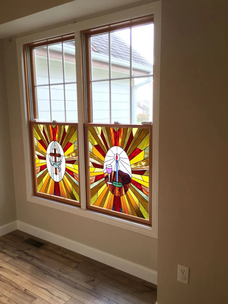 Custom Frosted Stained Glass Window Film,Static Cling Reusable,Jesus Christ Angels Virgin Mary Picture Decor Window Treatment