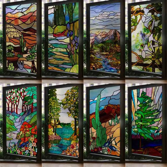 Window Film Frosted Stained Glass Films,Customized Privacy Static Cling,Retro Vintage Stickers Home Decor Bathroom Skylight