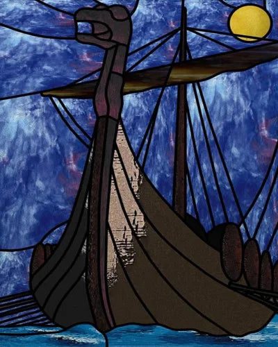 Frosted Stained Glass Window Film, Static Cling, Retro Door Sticker,Kitchen, Office, Home Decor, Customized,Sailboat