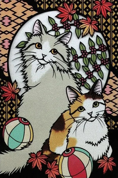 Customized Stained Glass Film Window Films Static Cling Frosted Sticker Japanese-Style Home Decor Cat  Cherry Blossom Poster