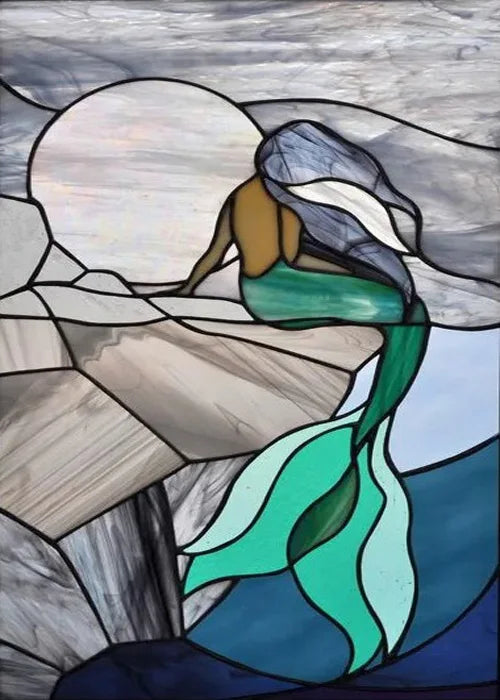 Custom Size Window Stained Glass Films,Mermaid,Flower, Fairy,People Painting Stickers for Bathroom, Door, Office, Home Decor