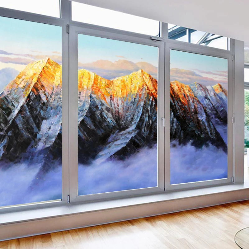 Window Film Stained Glass Stickers,Custom size Static Cling Frosted Privacy, Landscape,Tree Print For Transom Window Glass Home