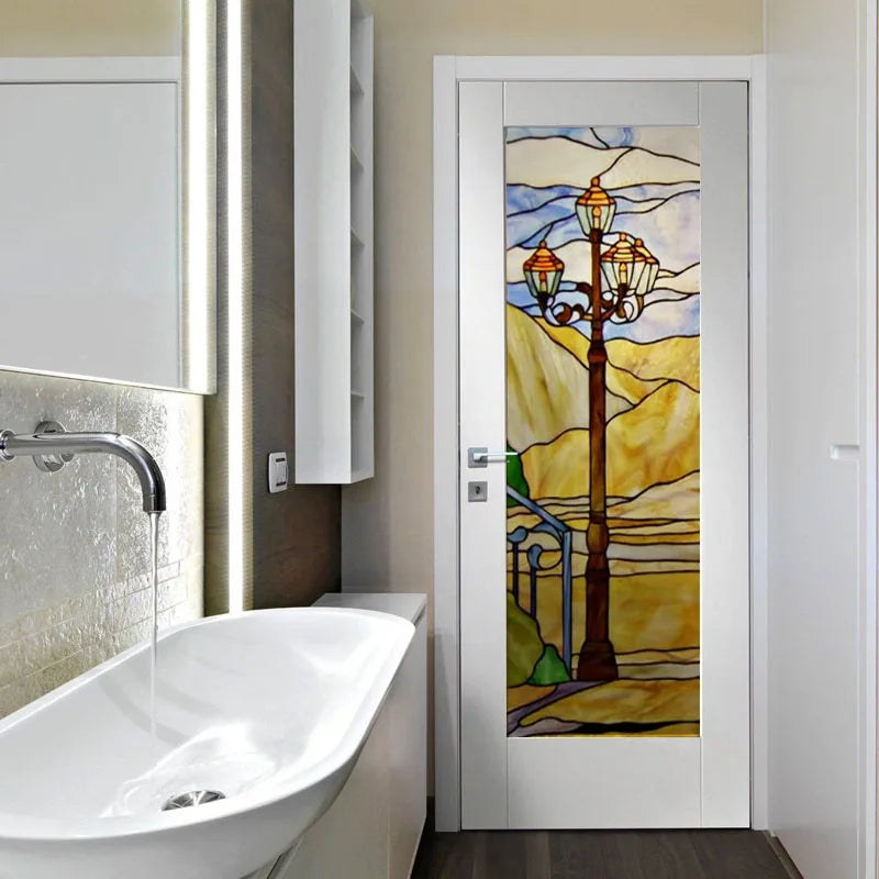 Customized Stained Glass Film Window Films,Static Cling Frosted Privacy,Bathroom Kitchen Cupboard Door Sticker,Castle