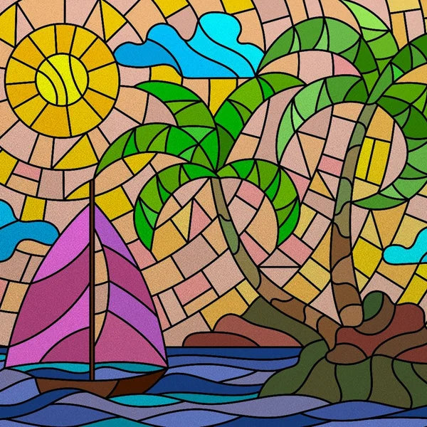 Frosted Stained Glass Window Film, Customized Ocean Boat Color, Static Cling Sticker,Home Decor Foil, Treatment