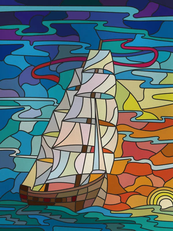 Custom Size Stained Glass Films,Privacy Static Cling,Print Castle, Lighthouse Tower, Sailboat Door Sticker,Office, Home Decor