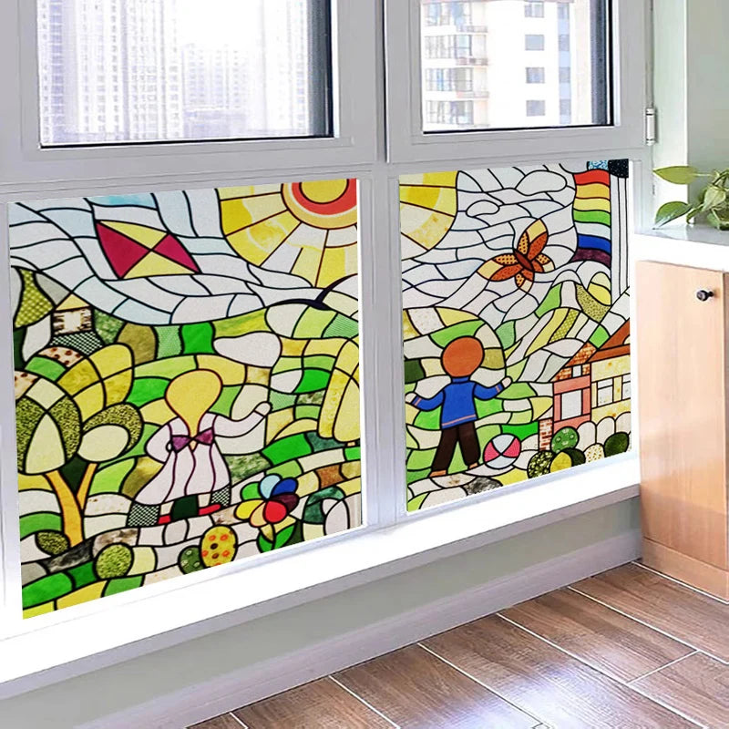 Custom Size Stained Glass Window Film, Transom Frosted Glass Sticker, Kitchen Room Door, Bathroom, Home Decor