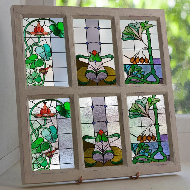 Window Film Stained Glass Films Frosted Static Cling  Privacy Glass Sticker Home Decor Retro Flower custom size