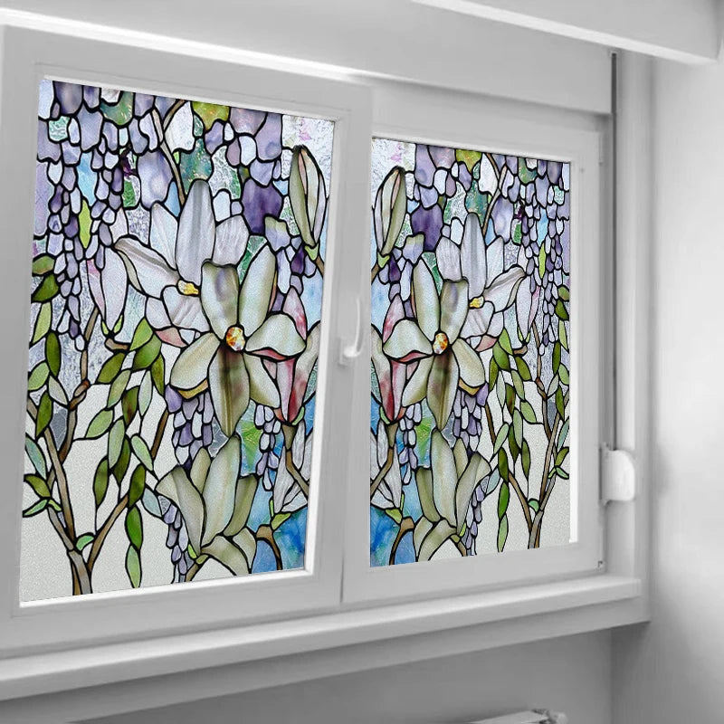 Custom size Glass Films Stained Glass Stickers Static Cling Frosted Privacy PVC Print Flower,Cat,Fish For Window Door Home Decor